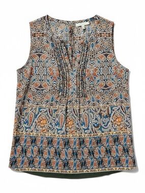 Pale Sky Boho Paisley Pleated Sleeveless Top – Medium
